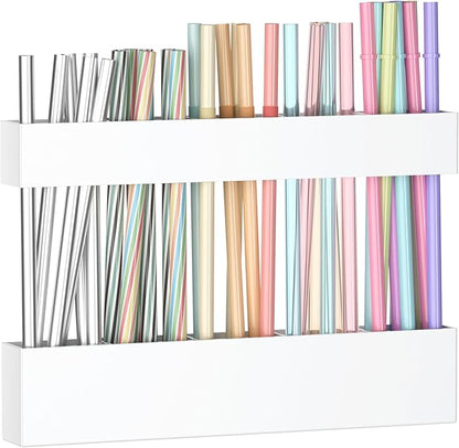 9.5 Inch Cabinet Door Acrylic Straw Holder with Double-Sided Tape, Kitchen Countertop Cabinet Storage Box in (White)