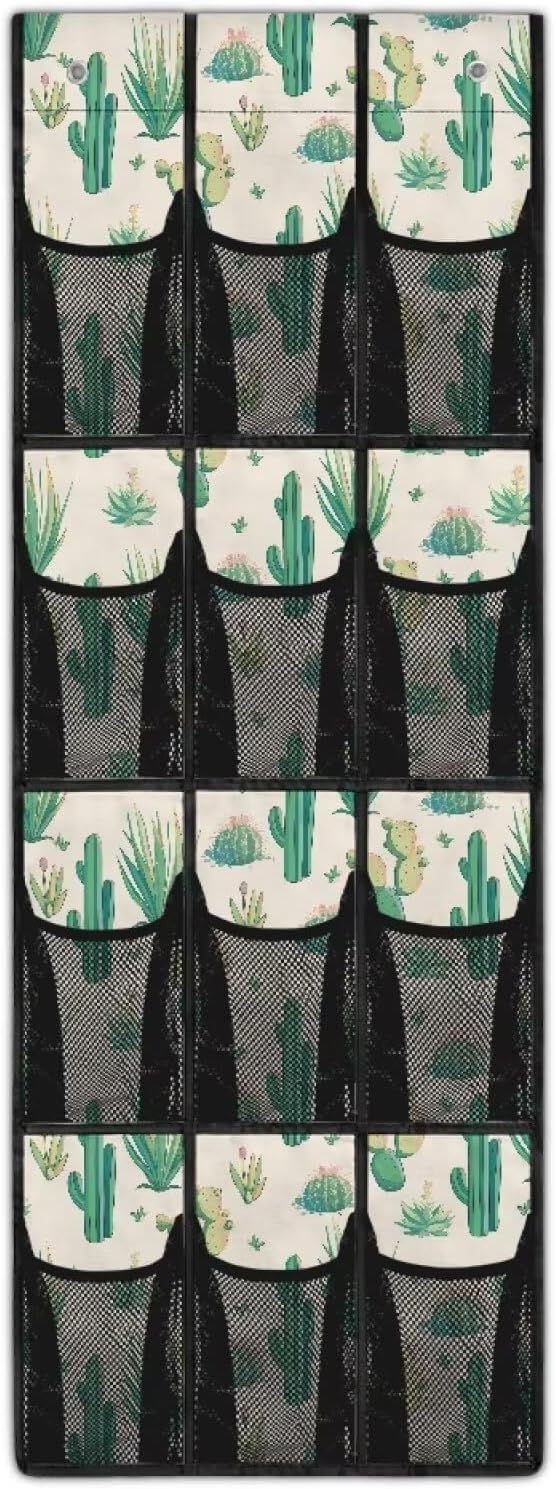 Cactus Over the Door Shoe Organizer 12 Large Pockets Hanging Shoe Rack for Closet Sturdy Oxford Fabric Shoe Storage Organizer