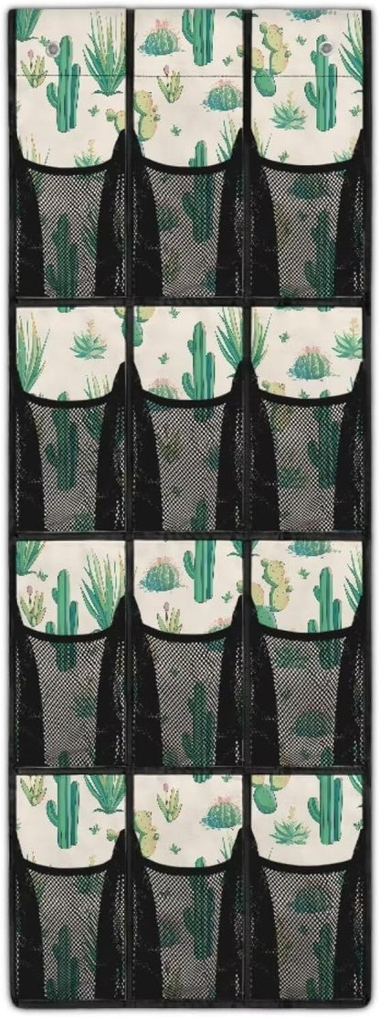 Cactus Over the Door Shoe Organizer 12 Large Pockets Hanging Shoe Rack for Closet Sturdy Oxford Fabric Shoe Storage Organizer