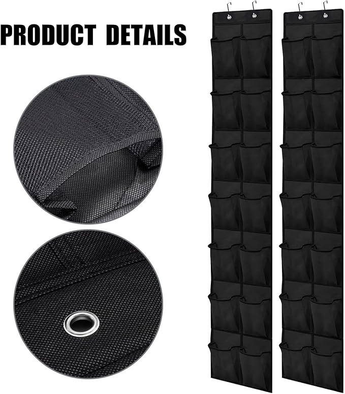 2Pcs Over the Door Shoe Organizer, 14 Mesh Pockets Reinforced Hanging Storage, Space Saving Organizer for Closet Dorm RV Apartment