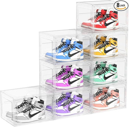 8 Pack Drop Side Shoe Box, XL Entryway Shoe Storage Box, Clear Shoe Storage Boxes Stackable Suitable for Sneakers, Casual Shoes(Clear)
