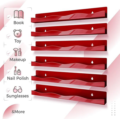 6 Pack Nail Polish Organizer,15 Inch Nail Polish rack for 66-90 Bottles, Dark Red