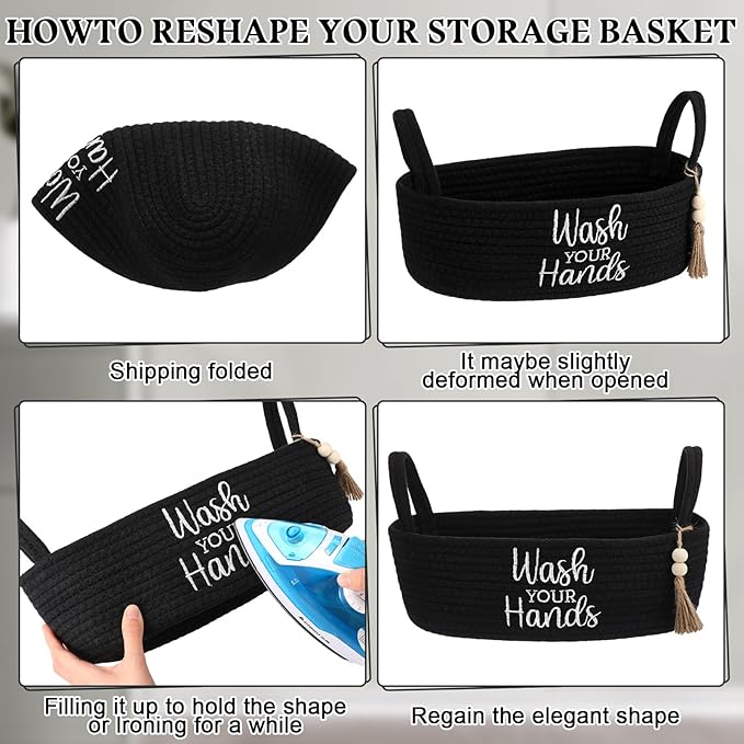 Wash Your Hands Bathroom Decoration Black Cotton Rope Toilet Basket Toilet Paper Holder Basket Rustic Bathroom Organizer Farmhouse Home Decoration Organizing Small Baskets