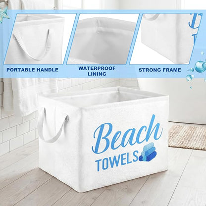 Yungyan Beach Towel Storage Basket Bin and Organizer Large Pool Beach Towel Storage Basket Gift Waterproof Canvas Cube with Handle for Outdoor Summer Seaside Home Clothes Book Toys Organization
