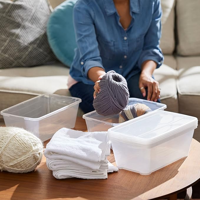 Life Story 6 Quart Small Rectangular Clear Plastic Lidded Storage Shoe Box for Home and Closet Organization, 4 Pack