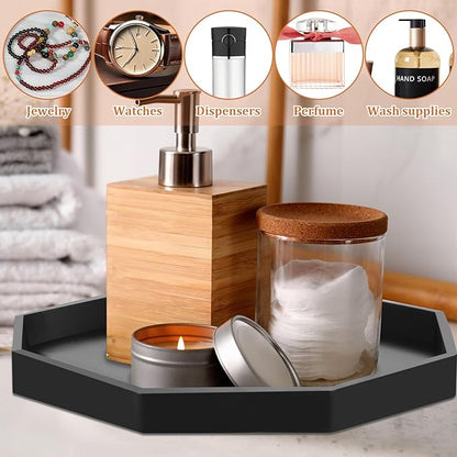3Pcs Bathroom Trays with Anti Slip Bottom Decorative Silicone Vanity Trays Space Saving Perfume Trays for Candle Soap Shampoo (Octagon)