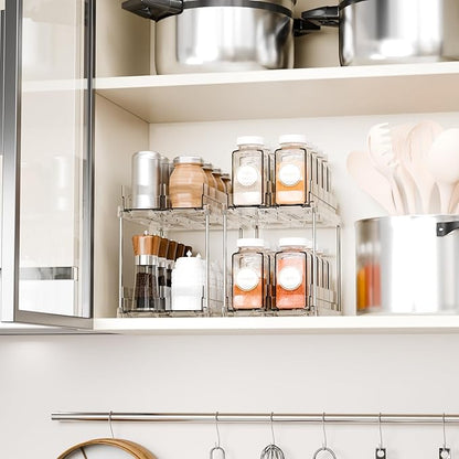 Yieach 2 Tier Sliding Spice Racks for Cabinets,2 Pack 10.4'' Deep Narrow Vertical Spice Rack Pull Out for Inside Cabinets,Kitchen,Pantry,Cupboard Seasoning,Jar Organizer and Medicine Cabinet Storage