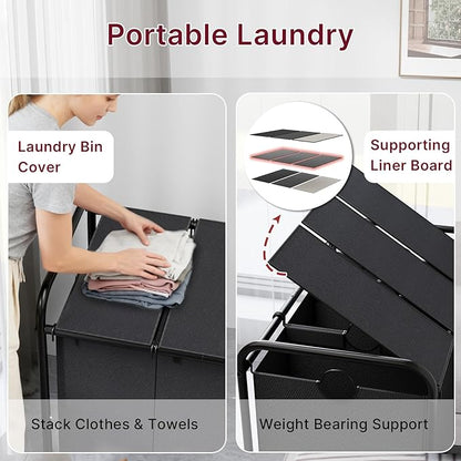 180L Laundry Sorter 3 Section – Heavy Duty Rolling Laundry Basket with Lockable Wheels and Lid, 3 Large Separate Removable Bags, Laundry Hamper Cart for Laundry Room Organizer