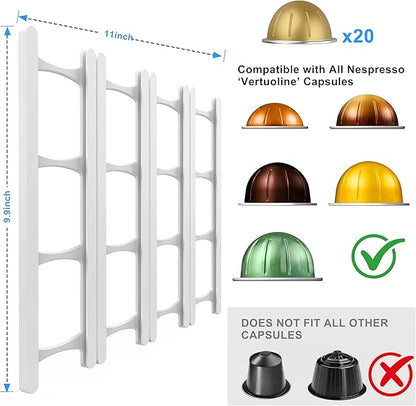 Magnetic Coffee Capsule Holder Compatible with Nespresso VertuoLine – 20-Capsule Storage Organizer with Heavy-Duty Neodymium Magnets, Fridge-Mounted Coffee Pod Storage White