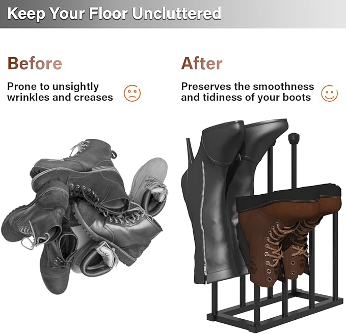 22.5 Inches Free Standing Shoe Racks, Tall Black Metal Boot Rack Organizer for 4 Pairs, Knee-High Boot Storage Shelf for Closet, Bedroom, Entryway, Hallway, Black