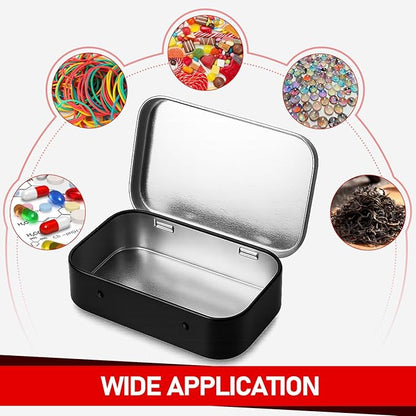 2 Pack Metal Rectangular Empty Tin Box, Hinged Tins Tin Containers with Lid Mini Portable Small Storage Container Kit for Home Storage 3.74x2.36x0.82 Inch(Black)