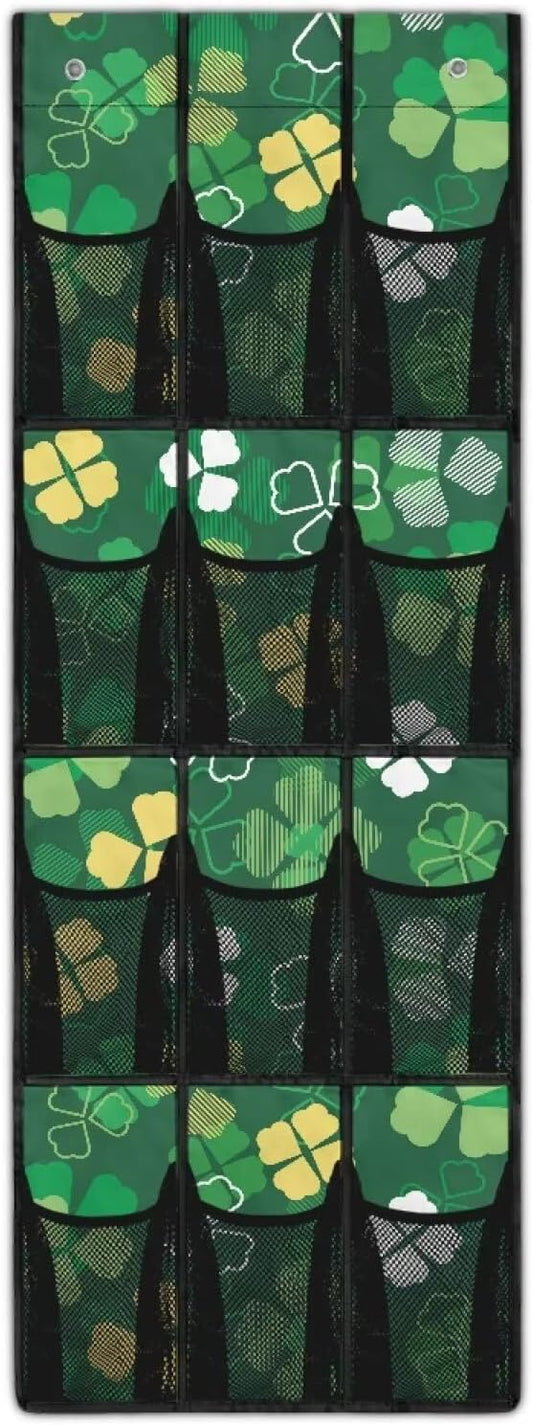 12-Section Over The Door Storage Bag, Oxford Material, Waterproof Scratch-Resistant and for Organizing Bathroom Kitchen Bedroom Essentials, Lucky Four Leaves