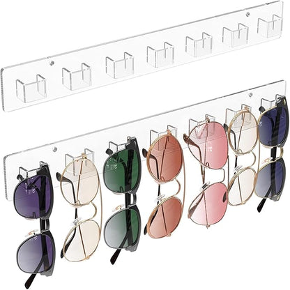 MaxGear Sunglasses Organizer Wall Mount, 4-Pack Acrylic Eyewear Display Holder with 28 Slots, for Glasses/Sunglasses Storage, Includes Adhesive Tape & Screws, Clear Wall Mounted Shelf for Closet, Door