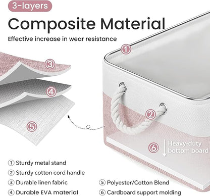 Large Storage Baskets- 15.7x11.8x8.26 inch Storage Bins for Shelves and Closet Organizing, Foldable Fabric Bin for Home Organization Clothes and Laundry (6-Pack, White&Pink)