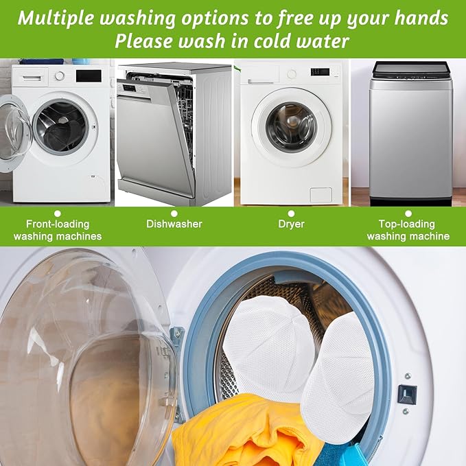 Eiito 2 Pack Hat Washer Cage for Washing Machine, Baseball Cap Cleaner Frame with Mesh Bag, Keeps Shape for Flat & Curved Brim, Fits Adult & Kids, White