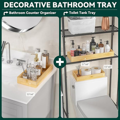Lixple Bamboo Drawer Organizer for Kitchen & Bath, Extra Large Stackable Tray for Silverware, Toiletries & Utensils, 2 Pcs, 17" x 6" x 2" (Outer), 16.3" x 5.3" x 1.77" (Inner)