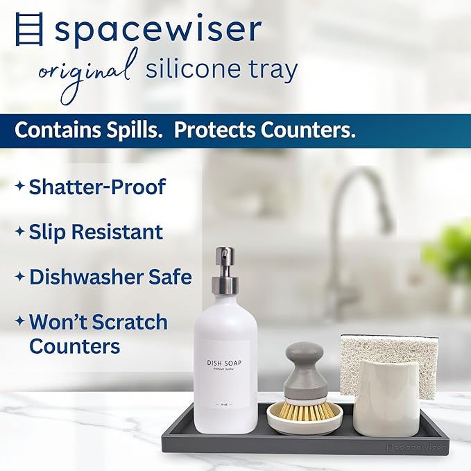 Spacewiser Countertop and Vanity Tray - 11.7" Silicone Bathroom Tray Countertop, Dish Soap Trays for Kitchen Counter, Sink Organizer Caddy Accessories, Toilet Plant Shower Makeup Mat Oil Holder