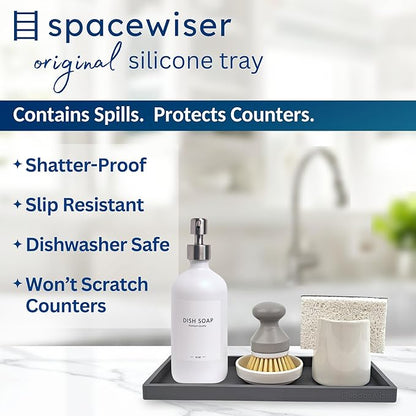 Spacewiser Countertop and Vanity Tray - 2 PC Large 11.7" Silicone Bathroom Trays, Counter Organizer, Dish Soap Sponge Holder Kitchen Sink Tray Organizer, Sink Caddy Toothbrush Key Kitchen Soap Trays