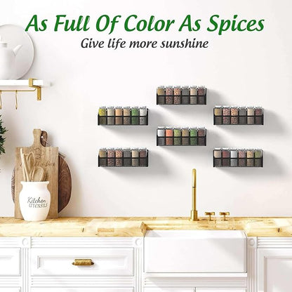 6 Spice Rack Wall Mount Pantry Organizer for Cabinet Over Door, Hanging Black Spice Pantry Organization Storage Shelf, Farmhouse Kitchen Seasoning Organizer