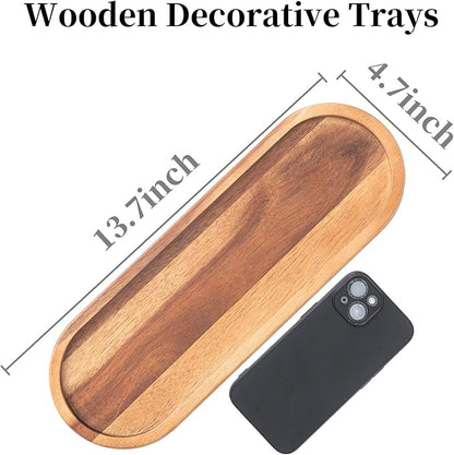 Wooden Vanity Bathroom Trays 2PCS - Wooden Trays for Decor, Countertop and Vanity Tray, Dish Soap Trays for Kitchen Counter, Sink Organizer Accessories Caddy, Toilet Laundry Shower Makeup Holder