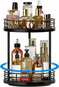 2-Tier Rotating Bathroom Countertop Organizer, Wooden Makeup Vanity Storage, Multifunctional Lazy Susan Turntable for Skincare, Perfume and Cosmetics (Black)