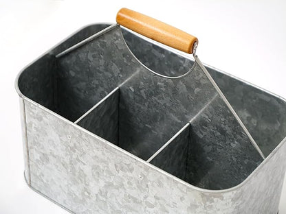 Plexon Metal Utensil Caddy With Handle - Farmhouse Rustic Kitchen Utensil Holder for Party Picnic Table Garden - Tool Cutlery Flatware Silverware Caddy Organizer Storage, Silver