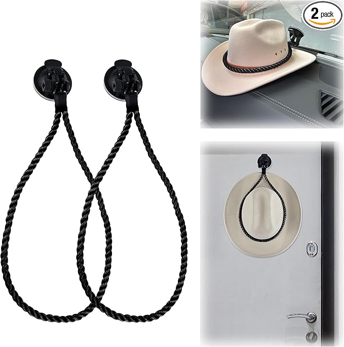 2PCS Cowboy Hat Mounts for Your Vehicle,Hat Holder for Truck Seat Car Accessories,Suction Cups are Available for Cars/Trucks/ Home Doors (Black)