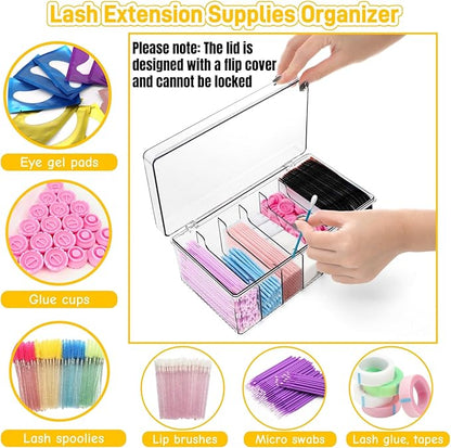 2 Pack Lash Extension Organizer, Clear Small Eyelash Cart Storage Boxes with 6 Compartments, Separated Large Capacity Eyelash Extension Supplies Storage Container for Lash Techs