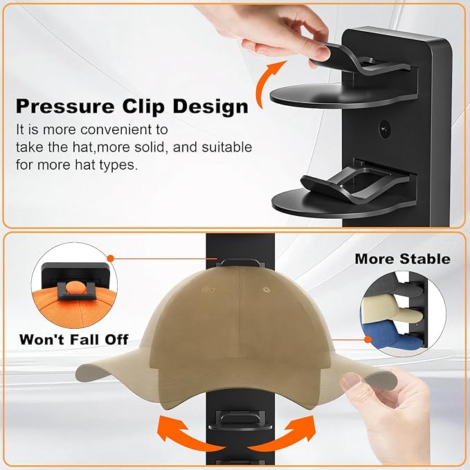 2 Pack Hat Organizer for Baseball Caps, Hat Rack for Wall, Strong Adhesive & Screw-in Cap Holder Hats Hangers for Closet Door & Bedroom