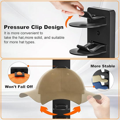 2 Pack Hat Organizer for Baseball Caps, Hat Rack for Wall, Strong Adhesive & Screw-in Cap Holder Hats Hangers for Closet Door & Bedroom