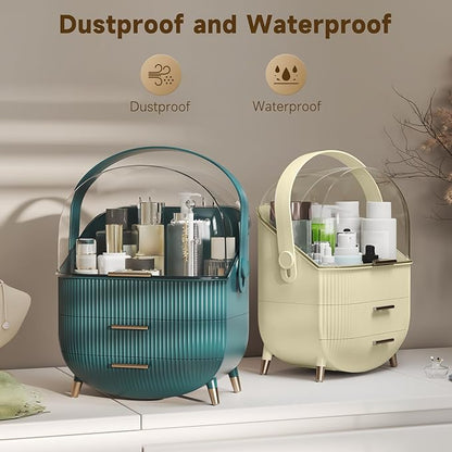 BTGGG Makeup Organizers, Make Up Organizer for Vanity, Countertop Cosmetic Storage with Drawers and Transparent Cover for Bedroom Bathroom, Maize-yellow