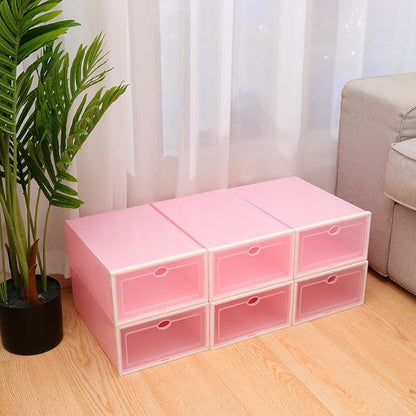 Holibanna 6pcs Thickened Stackable Shoe Boxes with White Frame Pink Plastic Shoe Storage Containers for Men’s Closet Organization