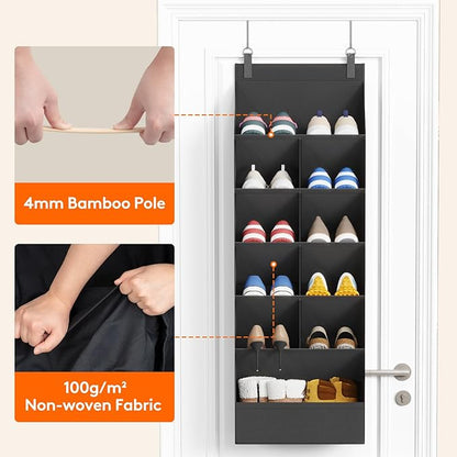 Lifewit 6 Tier Over the Door Shoe Organizer with 11 Large Deep Pockets, Fabric Hanging Shoes Shelf for Closet, Dorm Storage, Fit Up to 12 Pair Shoe Rack Holder for Sneakers, Boots, Black