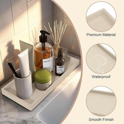 Bathroom Vanity Tray Beige, Silicone 11.8 x 5 Inch Toilet Tank Tray Decor, Extra-Large Candle Tray for Bathroom Holders and Organizers, Waterproof Perfume Tray for Dresser for Vanity, Kitchen