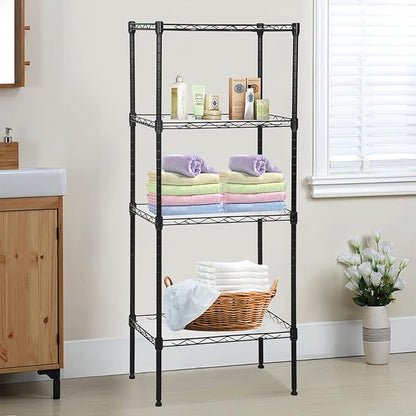4-Tier Wire Shelving Unit 44" H x 18L x 12D Metal Shelves for Storage with Shelf Liners Adjustable Small Storage Rack Shelf Organizer for Closet Pantry Kitchen, 600Lb Capacity, Black
