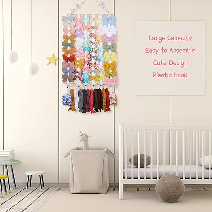 OAOLEER Hair Bow Holder Organizer for Girls，Hair Clips Headband Organizer Storage Wall Hanging Home Decor for Girls Room (1Pcs White 20Inch)