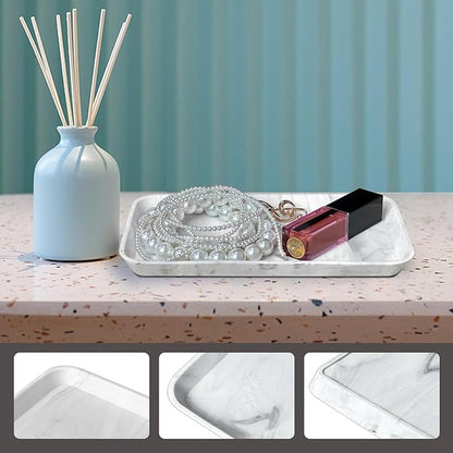 2 Pcs Countertop Vanity Tray, Bathroom Silicone Shatterproof Tray, Soap and Sponge Holder for Kitchen Sink Toilet Tank, Bathroom Holders for Counter, Perfume Candle Key Valet - Marble