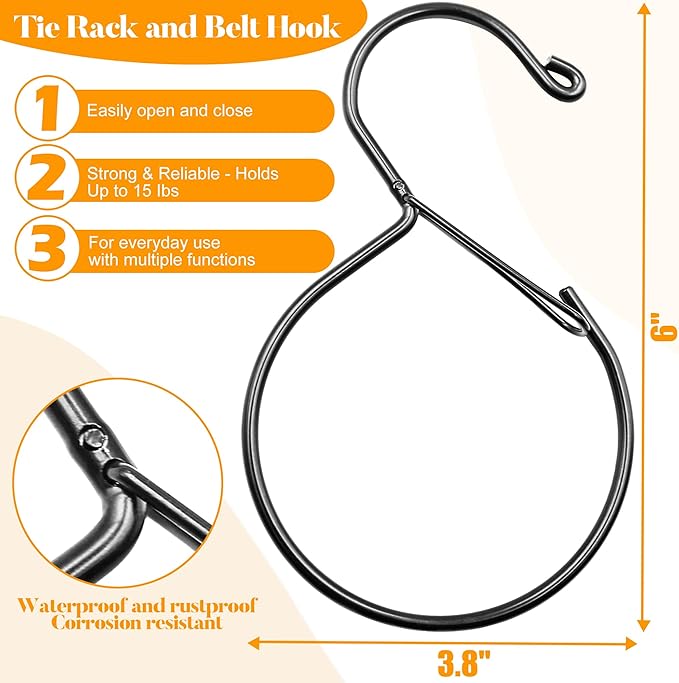 4 Pack Belt Hanger for Closet – Rust-Proof Belt Organizer & Tie Rack, Multi-Use Hanger for Scarves, Hats, Bags & Closet Accessories, Black