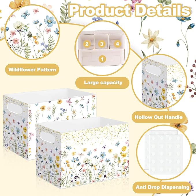 Sliner 2 Pcs Wildflower Utensil Holder Paper Utensil Caddy for Spring Wildflower Party Disposable Cutlery Holder with Handles for Wedding Spring Floral Baby Shower Picnic Tea Party