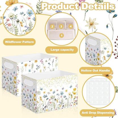 Sliner 2 Pcs Wildflower Utensil Holder Paper Utensil Caddy for Spring Wildflower Party Disposable Cutlery Holder with Handles for Wedding Spring Floral Baby Shower Picnic Tea Party