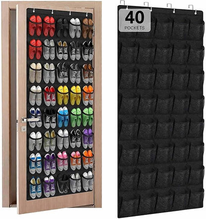 40 Large Mesh Pocket Over the Door Shoe Organizer,Hanging Shoe Rack for Door,Shoes Organizer Hanger with Large Capacity (black)