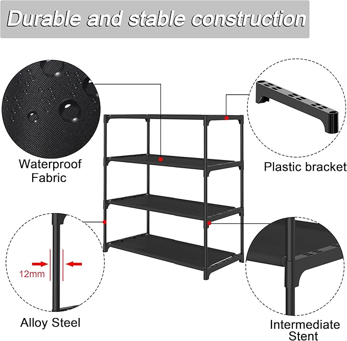 4-Tier Small Shoe Rack Space Saving Shoe Shelf Storage Organizer for Entryway Hallway Closet Bathroom Garage,Stackable Shoe Stand(Black)