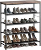 INGIORDAR Shoe Rack Organizer 5 Tier Metal Organizer Shelf with Industrial MDF Board and Layer Fabric for Entryway Closet Bedroom Living Room Garage,Black & Rustic Brown (Black+Rustic Brown, 5 Tier)