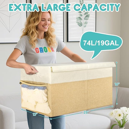 BALEINE Fabric Storage Bins with Lid, Collapsible Extra Large Storage Boxes Bins Baskets with Divider for Home Organizing (25"x13"x16", Grey)