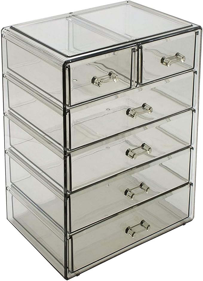 Sorbus Acrylic Makeup Organizer Set, 6-Drawer Vanity & Countertop Cosmetic Storage with Small & Wide Drawers, Black Jewel Makeup Storage for Brushes, Lipsticks, Jewelry, Holiday Gift for Women & Teens