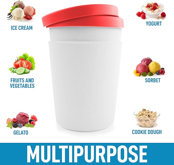 Zulay Large Ice Cream Containers - 2 Pack, 1 Quart Each - Reusable Ice Cream Container Set with Lids - For Sorbet, Gelato, Frozen Yogurt (Red)