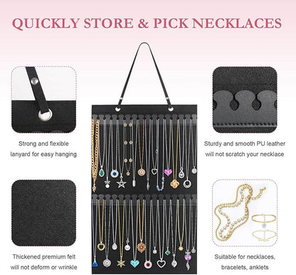 Caffox Hanging Necklaces Holder, Large Jewelry Organizer for Necklaces, Bracelets, and Ankles, Necklaces Display Storage Hanger for Wall, Closet and Door