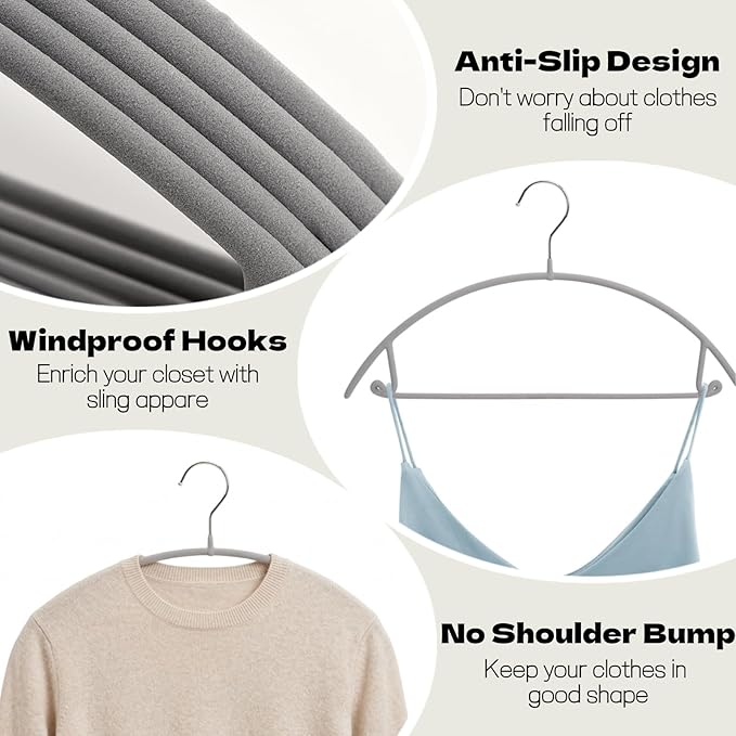 Amber Home 30 Pack No Shoulder Bump Metal Suit Coat Hangers, Non Slip PVC Coating Clothes Hangers, Curved Design to Protect Sweater, Shirt, Dress (Grey)