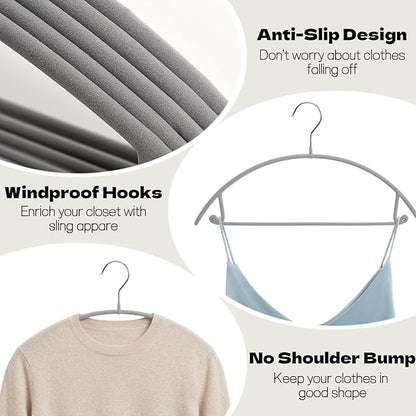 Amber Home 30 Pack No Shoulder Bump Metal Suit Coat Hangers, Non Slip PVC Coating Clothes Hangers, Curved Design to Protect Sweater, Shirt, Dress (Grey)