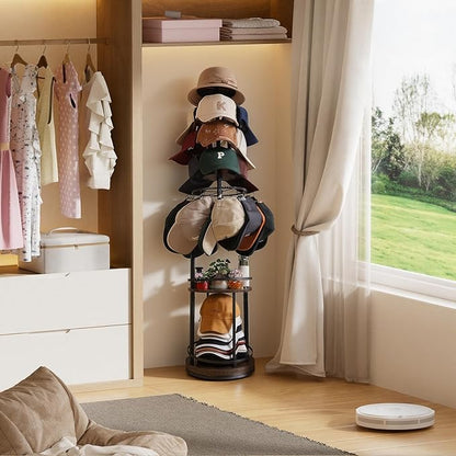 Keebofly 360° Rotating 5-Tier Hat Rack Stand - Large Capacity Freestanding Hat Display Rack, Hat Organizer for Baseball Caps with Shelves, Hat Storage Holds 150+ Hats, Classy for Retail Store & Home